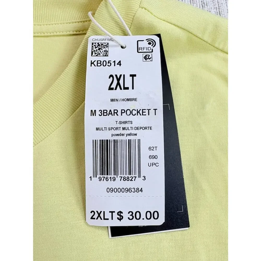 Adidas Mens 3 Bar Embroidered Short Sleeve Pocket TShirt Powder Yellow Size 2XLT